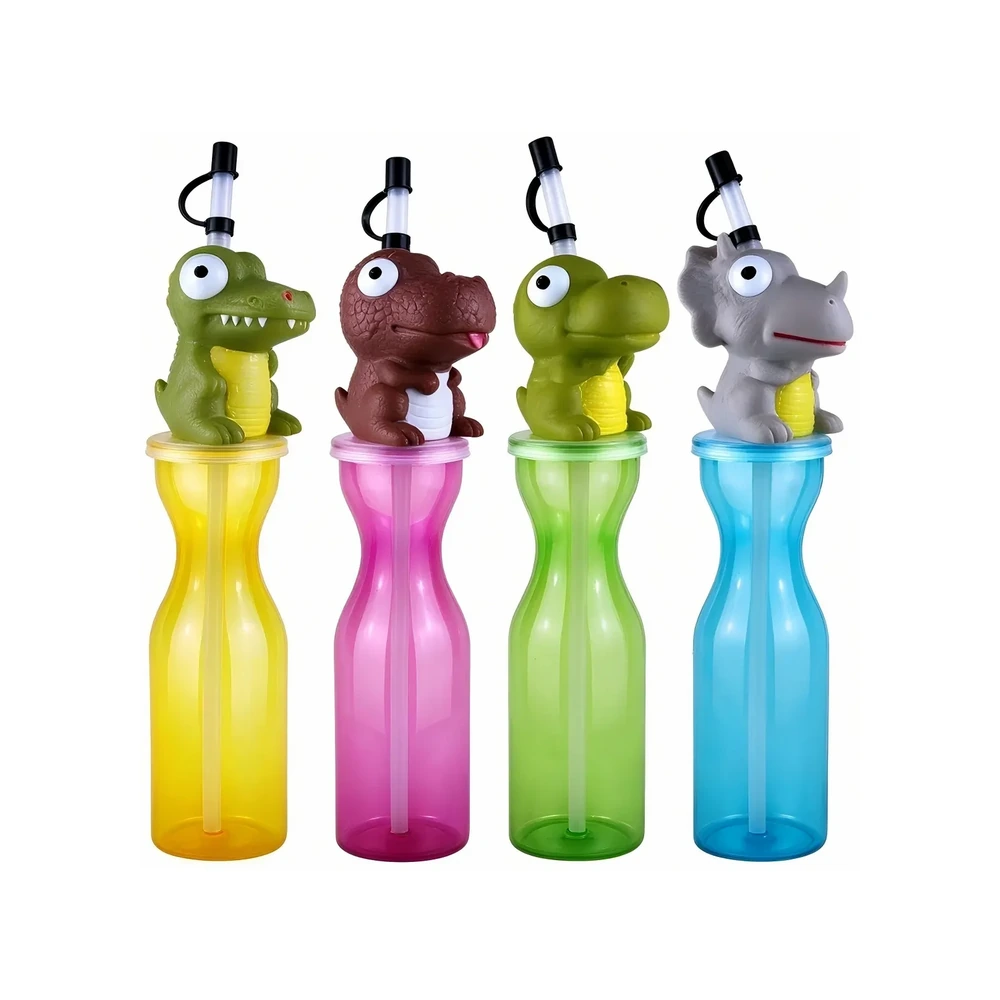 Cartoon Cup Dinosaur Animal Four Pack 450 ml Bottle — 450 ml PET straw cup